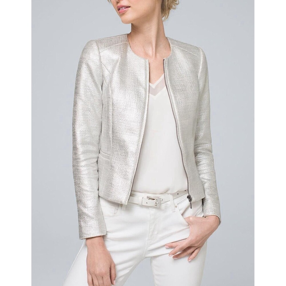 WHBM Metallic Silver Women's Zip-Front Jacket